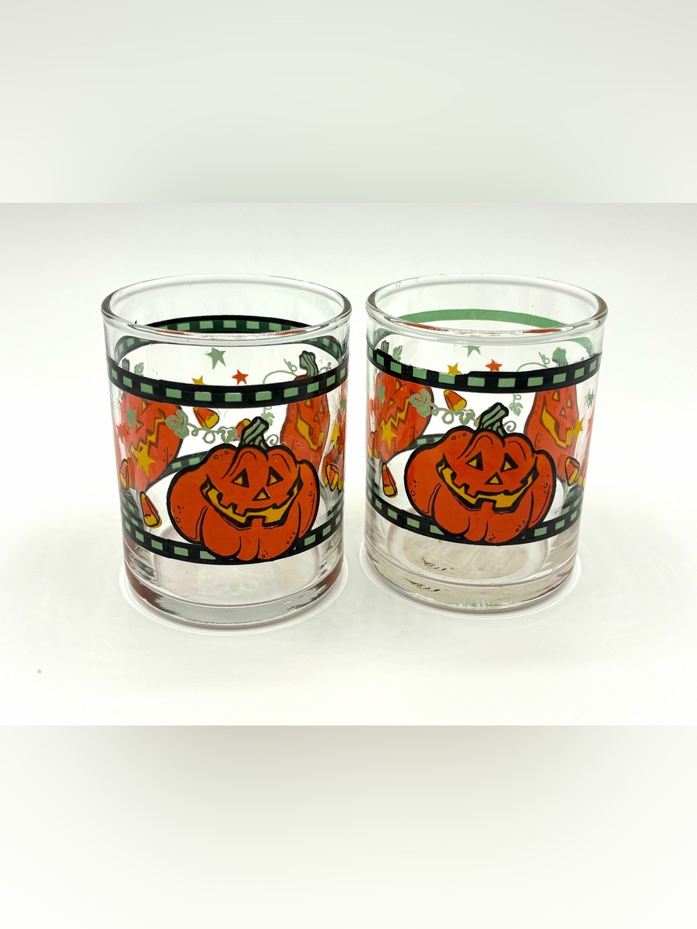 Vintage Libbey Halloween Jack O Lantern Votive Candle Holders Set of 2